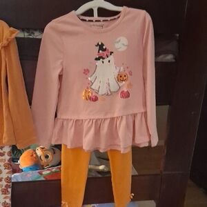 Cynthia Rowley Pink Ghost Halloween Top  & Orange Pants Size 3-4 Years Girls